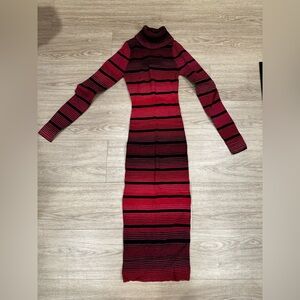 Karen Millen stretch, ribbed, striped black and red maxi turtleneck dress, XS